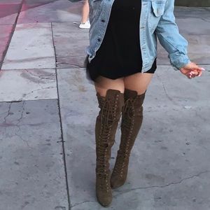 Olive Green Thigh High Boots